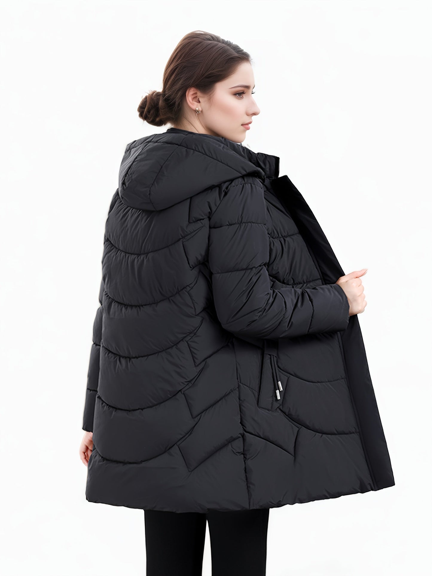 Women’s Long Hooded Winter Jacket – Lightweight, Warm, Gold Zipper, Travel-Friendly