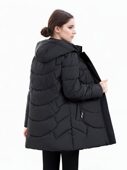 Women’s Long Hooded Winter Jacket – Lightweight, Warm, Gold Zipper, Travel-Friendly