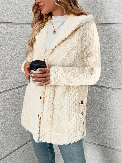 Luxury Plush Hooded Teddy Jacket – All-Season Soft Velvet Coat with Button Front