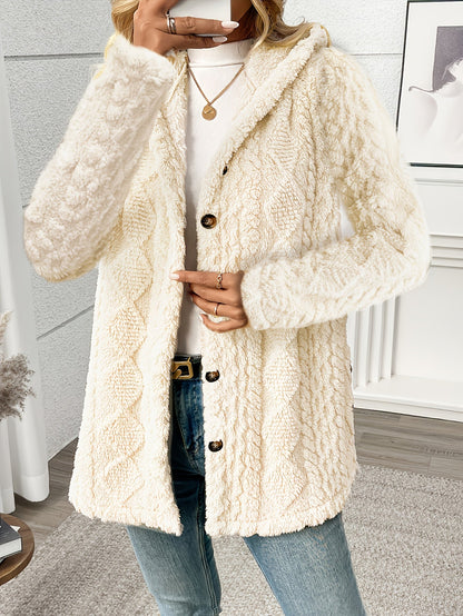 Luxury Plush Hooded Teddy Jacket – All-Season Soft Velvet Coat with Button Front