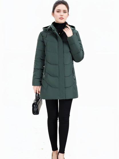Women’s Long Hooded Winter Jacket – Lightweight, Warm, Gold Zipper, Travel-Friendly