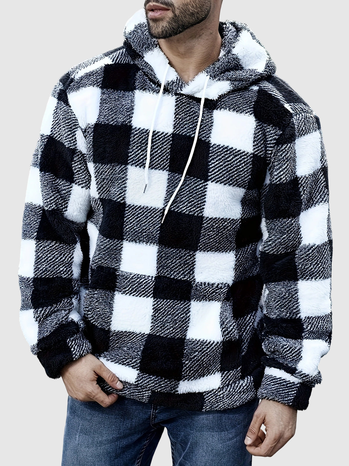 Men's soft checked fleece hoodie