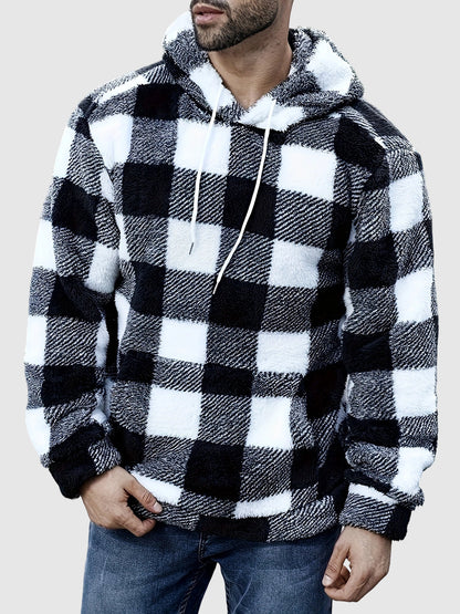 Men's soft checked fleece hoodie