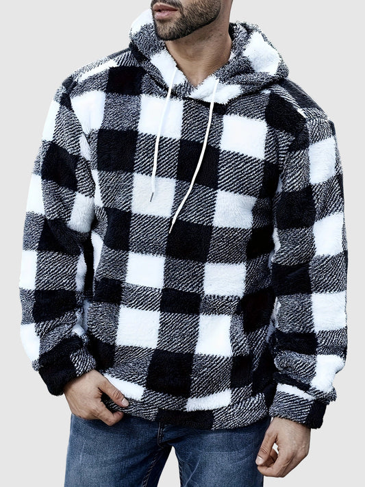 Men's soft checked fleece hoodie