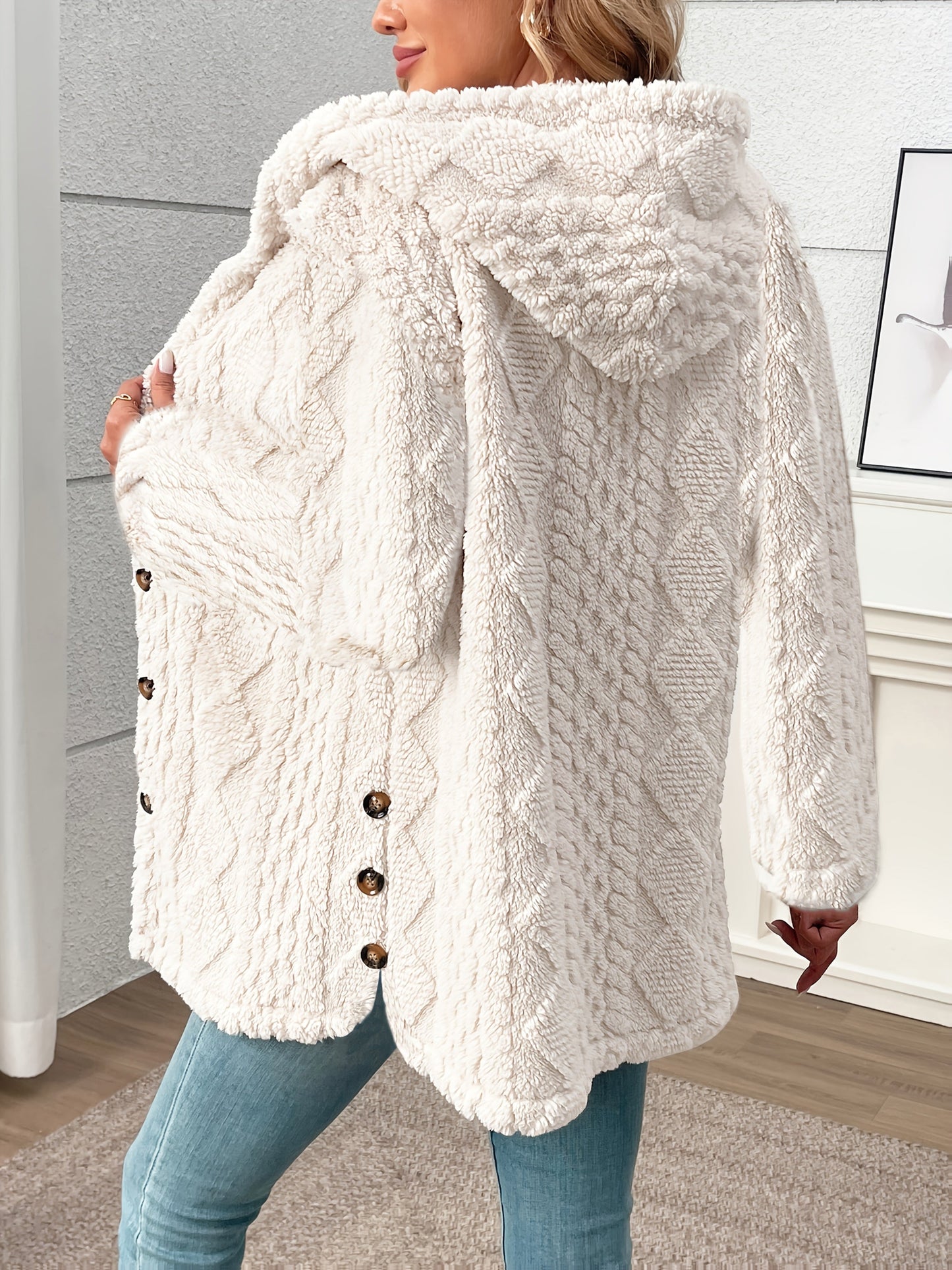 Luxury Plush Hooded Teddy Jacket – All-Season Soft Velvet Coat with Button Front