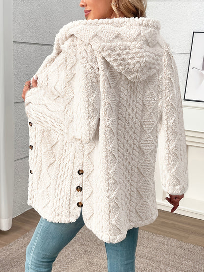 Luxury Plush Hooded Teddy Jacket – All-Season Soft Velvet Coat with Button Front