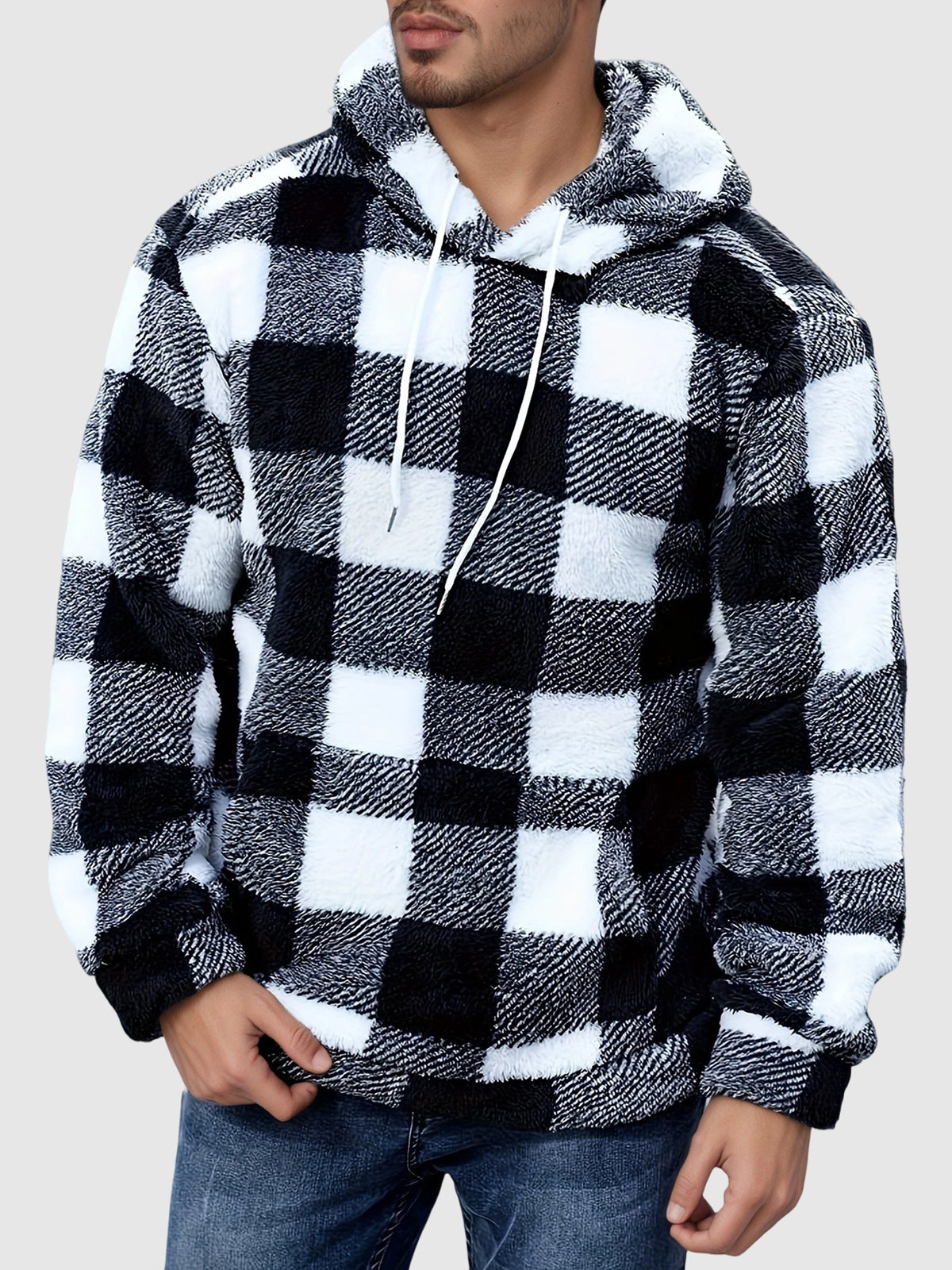 Men's soft checked fleece hoodie