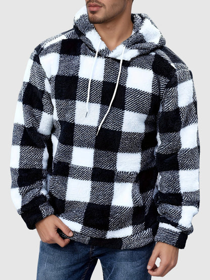 Men's soft checked fleece hoodie