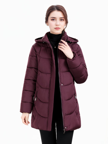 Women’s Long Hooded Winter Jacket – Lightweight, Warm, Gold Zipper, Travel-Friendly