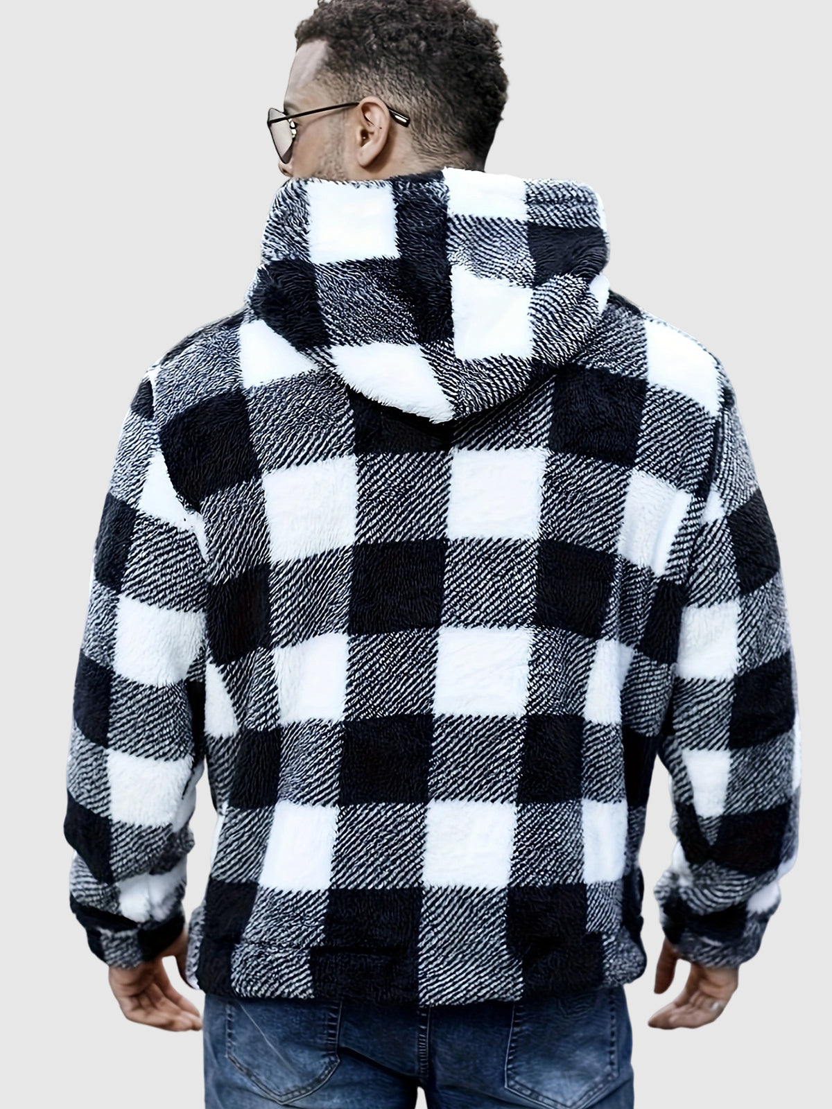 Men's soft checked fleece hoodie