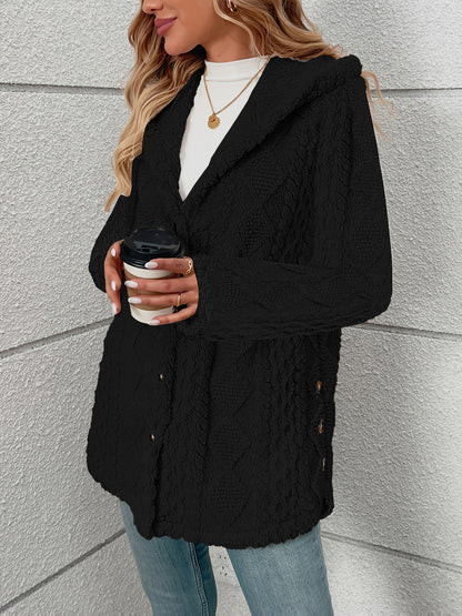 Luxury Plush Hooded Teddy Jacket – All-Season Soft Velvet Coat with Button Front