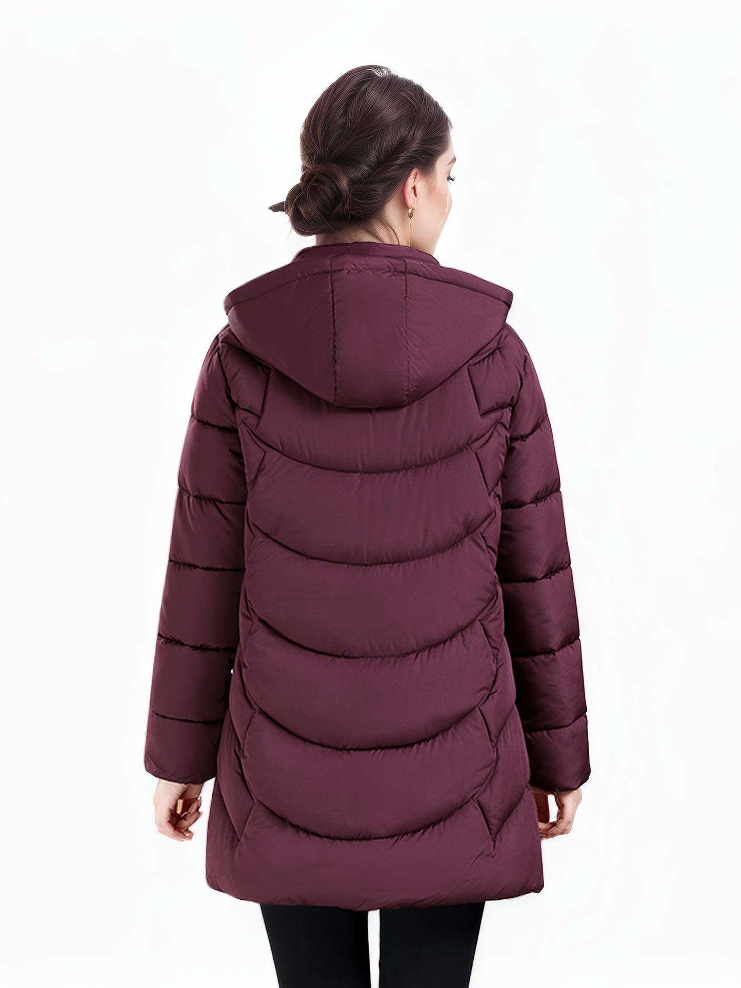 Women’s Long Hooded Winter Jacket – Lightweight, Warm, Gold Zipper, Travel-Friendly