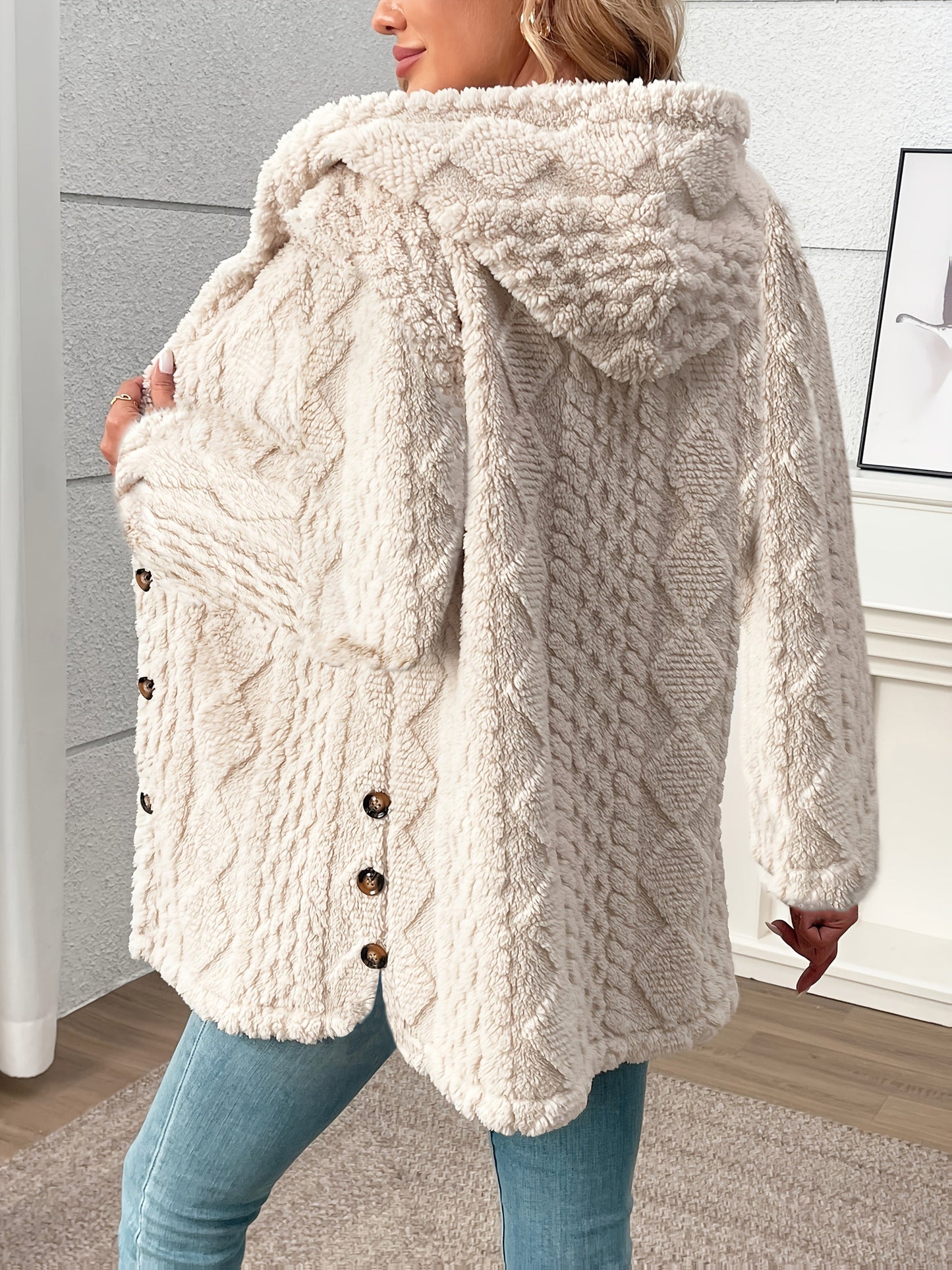 Luxury Plush Hooded Teddy Jacket – All-Season Soft Velvet Coat with Button Front