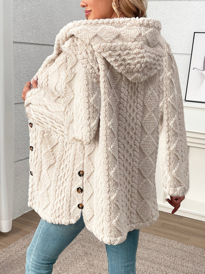 Luxury Plush Hooded Teddy Jacket – All-Season Soft Velvet Coat with Button Front
