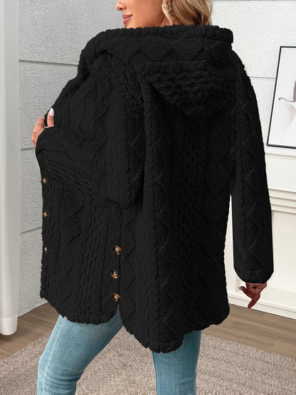 Luxury Plush Hooded Teddy Jacket – All-Season Soft Velvet Coat with Button Front