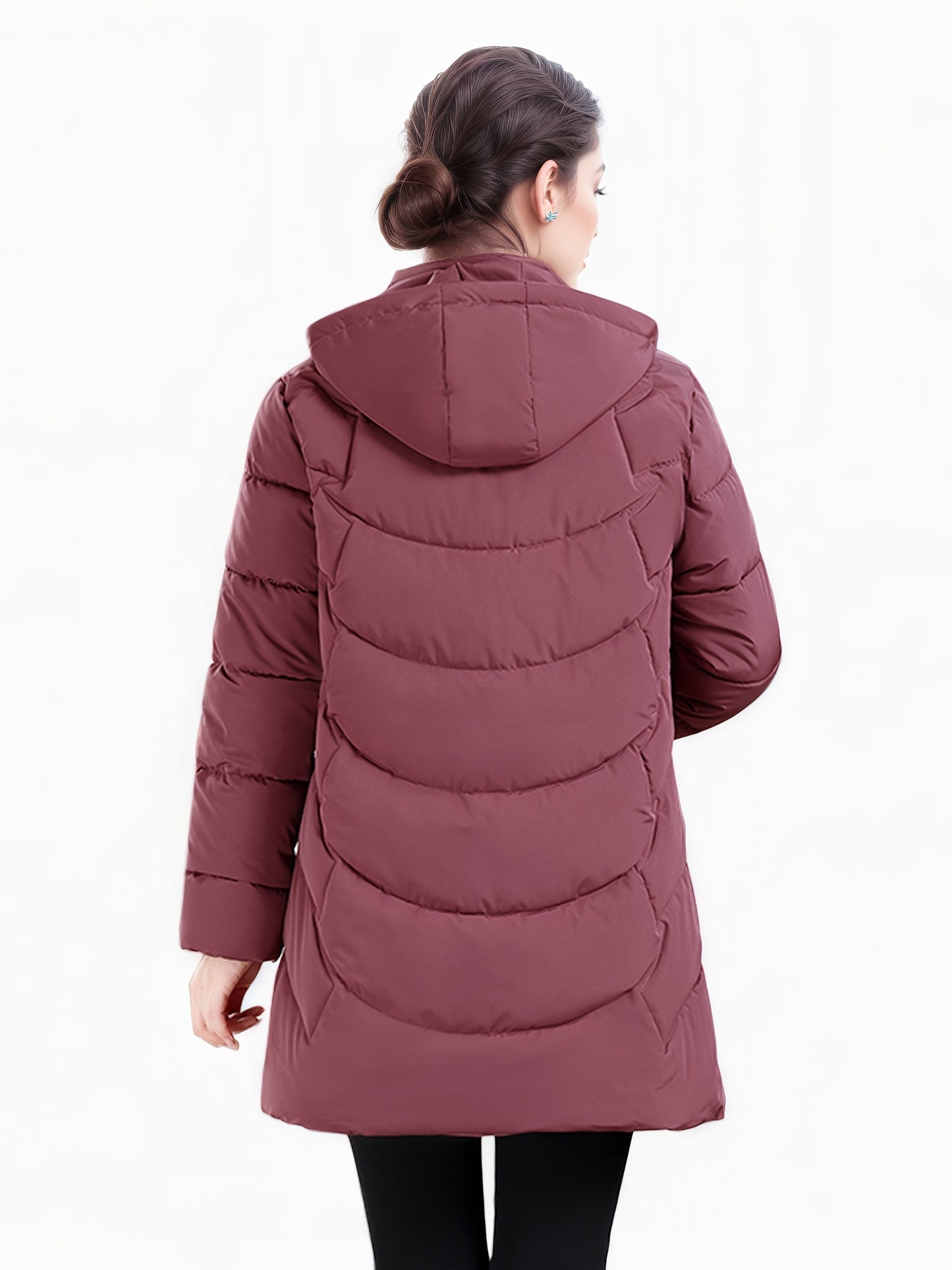 Women’s Long Hooded Winter Jacket – Lightweight, Warm, Gold Zipper, Travel-Friendly