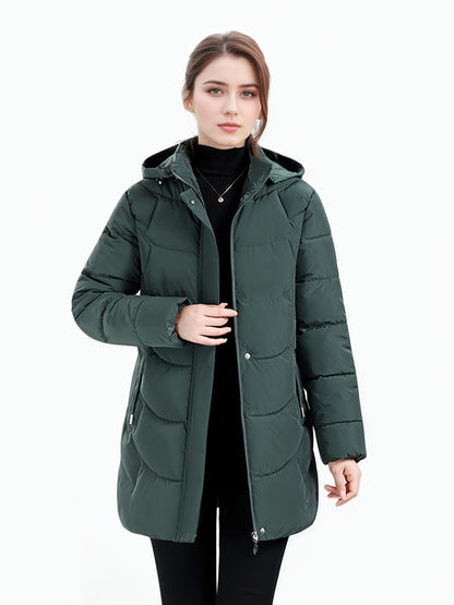 Women’s Long Hooded Winter Jacket – Lightweight, Warm, Gold Zipper, Travel-Friendly