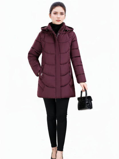 Women’s Long Hooded Winter Jacket – Lightweight, Warm, Gold Zipper, Travel-Friendly