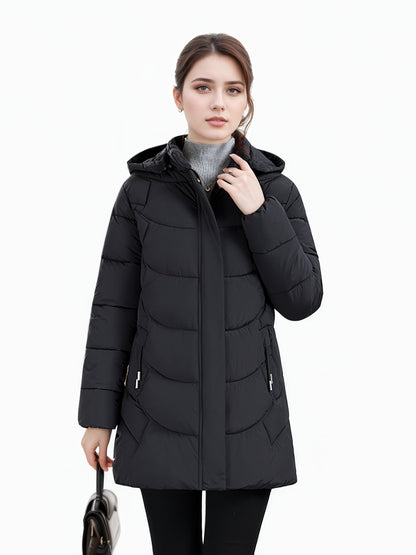 Women’s Long Hooded Winter Jacket – Lightweight, Warm, Gold Zipper, Travel-Friendly