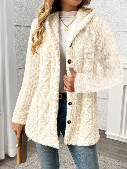 Luxury Plush Hooded Teddy Jacket – All-Season Soft Velvet Coat with Button Front