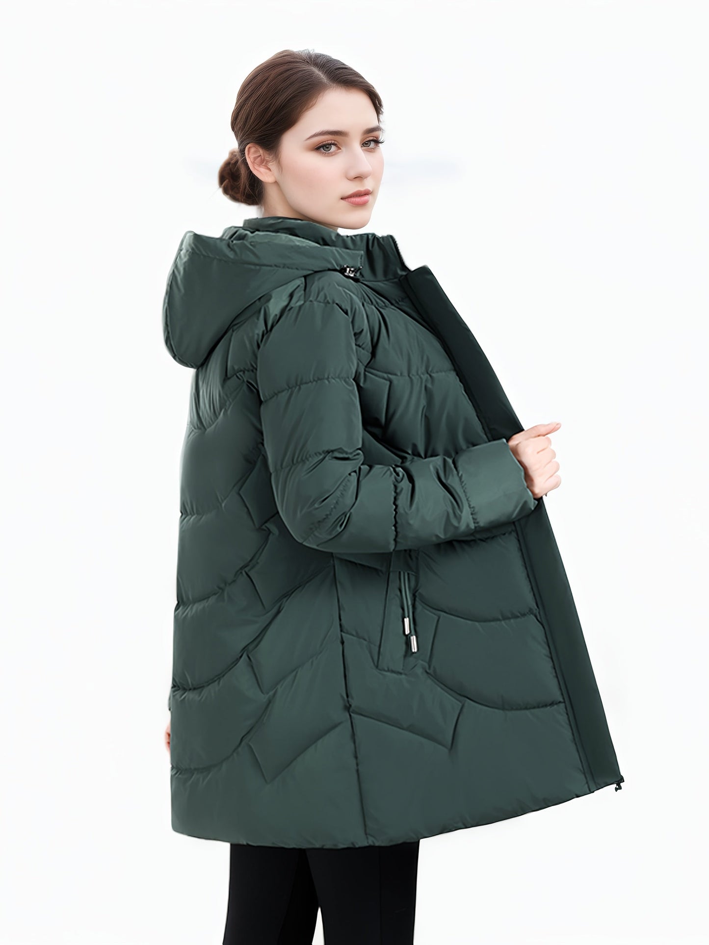 Women’s Long Hooded Winter Jacket – Lightweight, Warm, Gold Zipper, Travel-Friendly