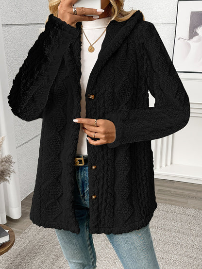 Luxury Plush Hooded Teddy Jacket – All-Season Soft Velvet Coat with Button Front