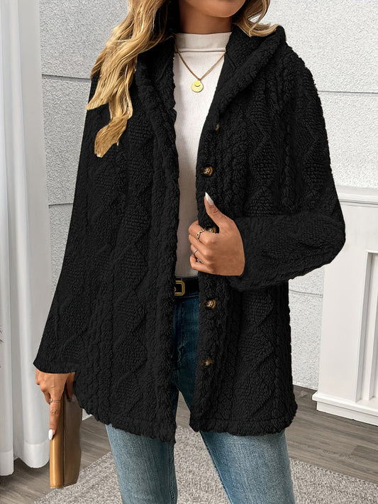 Luxury Plush Hooded Teddy Jacket – All-Season Soft Velvet Coat with Button Front