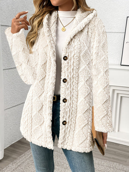 Luxury Plush Hooded Teddy Jacket – All-Season Soft Velvet Coat with Button Front