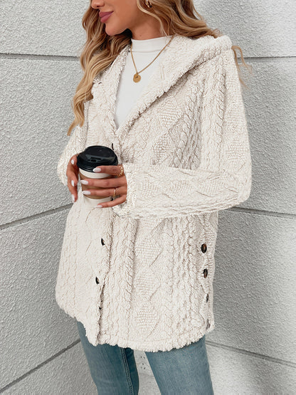 Luxury Plush Hooded Teddy Jacket – All-Season Soft Velvet Coat with Button Front