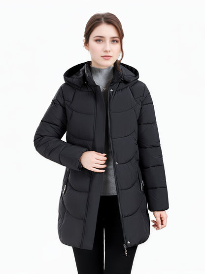 Women’s Long Hooded Winter Jacket – Lightweight, Warm, Gold Zipper, Travel-Friendly