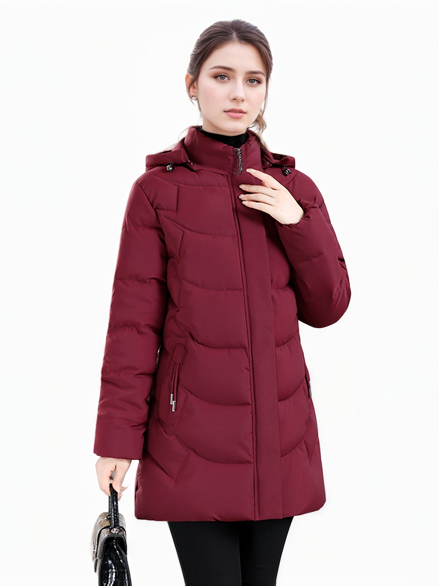 Women’s Long Hooded Winter Jacket – Lightweight, Warm, Gold Zipper, Travel-Friendly