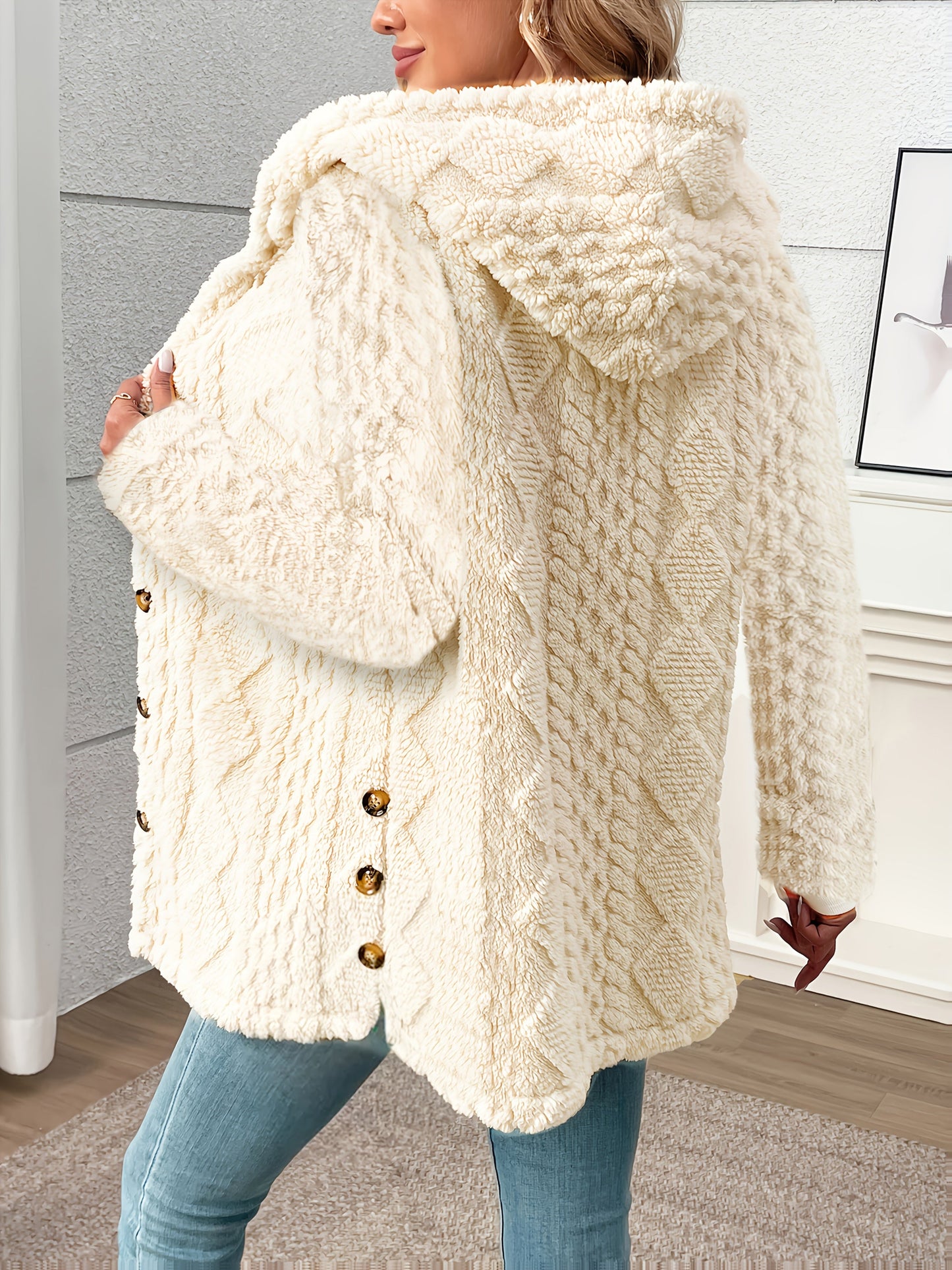Luxury Plush Hooded Teddy Jacket – All-Season Soft Velvet Coat with Button Front