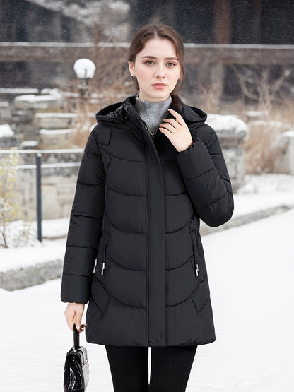 Women’s Long Hooded Winter Jacket – Lightweight, Warm, Gold Zipper, Travel-Friendly