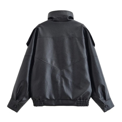 Vortex™ High-Collar Oversized Faux Leather Moto Jacket